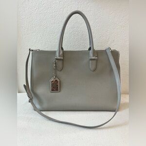 Lauren Ralph Lauren Gray Leather Newbury Double Zip Satchel Crossbody TotePurse